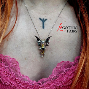 Pandantiv cu lantisor din argint Dragonul ceresc - Anne Stokes - Img 4