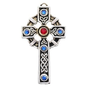 Pandantiv cu lantisor si pietre albastre si rosii in cutiuta cadou Galraedia - Crucea Crux