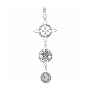 Pandantiv din Argint Protectie Tripla – Tetragramaton, Nodul Vrajitoarei si Sfantul Benedict 57 mm
