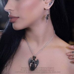 Pandantiv gotic cu lantisor si cristal negru Alchemy England - Pisica Gardian - Img 2
