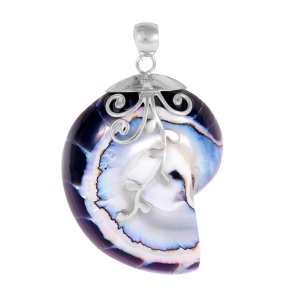 Pandantiv Nautilus bleumarin, argint cu cochilie naturala – evolutie si armonie, 4.2 cm