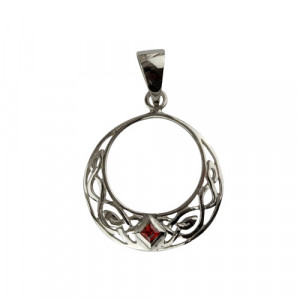 Pandantiv rotund din argint Nod Celtic cu zirconiu rosu 1.8cm