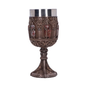 Pocal medieval cu finisaj bronz, cruci si arcade gotice, Omagiu Cavalerilor Templieri 18 cm - Img 2