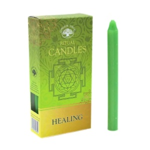 Set 10 lumanari verzi Green Tree pentru ritualuri de vindecare, ceara naturala, 13.5x1.5 cm