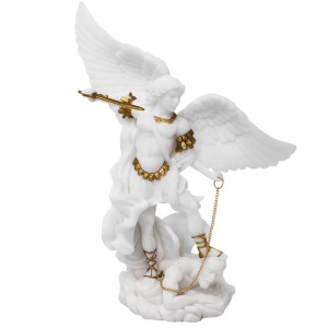 Statueta Arhanghelul Mihail Aparatorul - Rasina Alba cu Accente Aurii, 22 cm - Img 2