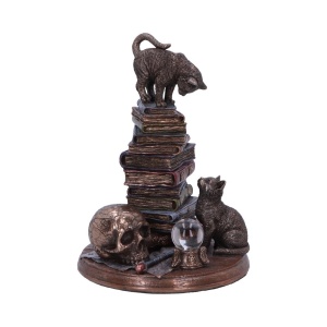 Statueta bronz si rasina, pisici pe carti, Elevii Felini 18 cm