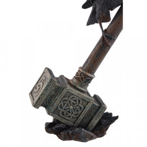 Statueta Corb asezat pe Ciocanul lui Thor 23cm - Img 3