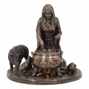 Statueta rasina si bronz, mitologia celtica, zeita Ceridwen 17 cm