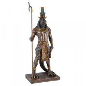 Statueta rasina si bronz, mitologia egipteana, zeul Sobek 29cm - Img 3