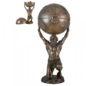 Statueta rasina si bronz, mitologia greaca, zeul Atlas si Globul Pamantesc 27cm