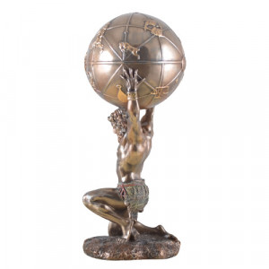 Statueta rasina si bronz, mitologia greaca, zeul Atlas si Globul Pamantesc 21cm - Img 2