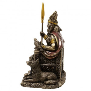 Statueta rasina si bronz, mitologia nordica, Zeul Odin pe Tron 21 cm - Img 4