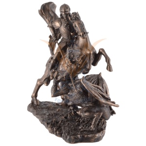 Statueta rasina si bronz, Sfantul Gheorghe si balaurul 20 cm - Img 2