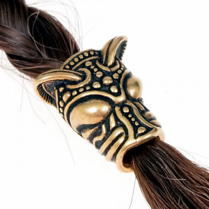 Bijuterie vikinga pentru barba/par din bronz Lup, diametru 9 mm - Img 2