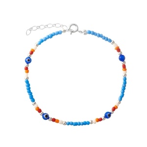Bratara ajustabila din margele multicolore cu inchizatoare din argint Ochiul Protector (Evil Eye), dimensiune 16.5+3.5cm