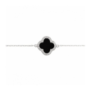 Bratara din argint cu email negru Alhambra (Trifoi Regal) 16+5cm