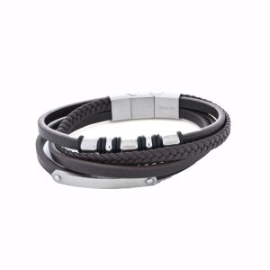 Bratara din piele si otel inoxidabil, ajustabila 21-22 cm
