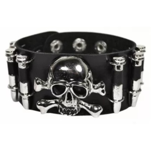 Bratara piele naturala Bullet & Skulls 4cm x 23cm