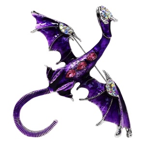 Brosa-pandantiv Dragon Violet cu cristale – magie si intuitie, 9 cm