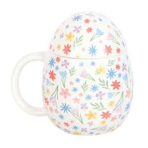 Cana ceramica cu capac Spring Floral, capacitate 500 ml