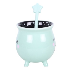 Cana verde din ceramica cu lingurita Cazanul Vrajitoarelor 400 ml - Img 4