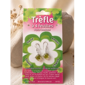 Cercei cu trifoi natural cu 4 foi – talisman pentru noroc, Romburi, 3 cm - Img 2