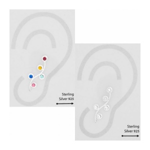 Cercei lungi pe ureche, tip ear climber, din argint in forma de ramura cu zirconii Muguri 22.5 mm