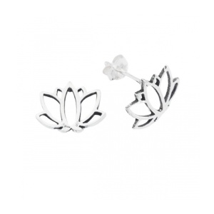 Cercei mici cu surub si tija din argint Floare de Lotus delicata