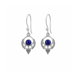 Cercei Mystica cu lapis lazuli, bijuterii artizanale placate cu argint, 3.5 cm