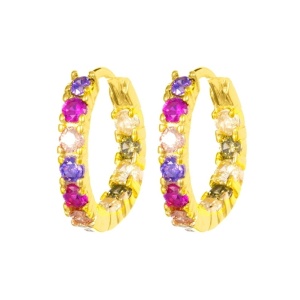 Cercei rotunzi din argint placati cu aur Zirconii Colorate 13mm