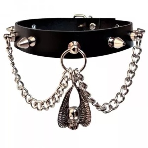 Choker de piele naturala Killer Studs & Biker Skull 1.9cm