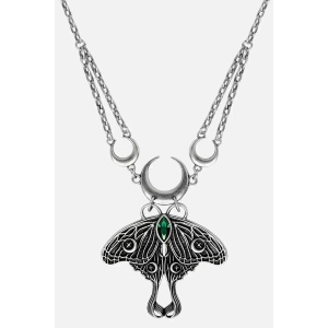 Colier Luna Moth Choker cu molie, cristal verde si semiluni placat cu argint 925