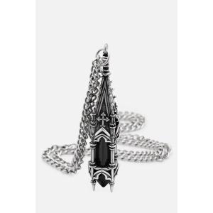 Colier Midnight Totem cu cristal negru si turn de catedrala gotica placat cu argint 925 - Img 3