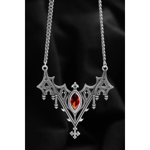 Colier Relique cu cristal rosu si arcade de catedrala gotica, placat cu argint 925 - Img 3