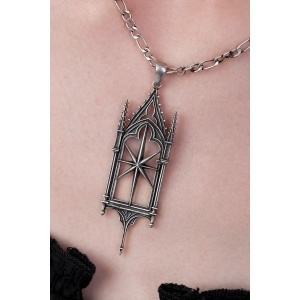 Colier Sanctum Star cu stea in opt colturi si motive de catedrala gotica, placat cu argint 925 - Img 6