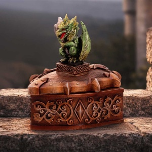 Cutie pentru bijuterii dragon verde Hoard Defender – decor gotic fantasy ( 10.5 cm ) - Img 5