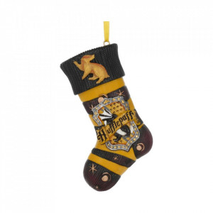 Decoratiune cu agatatoare din rasina licenta Harry Potter, de culoare neagra si model cu Casa Hufflepuff de culoare galbena.