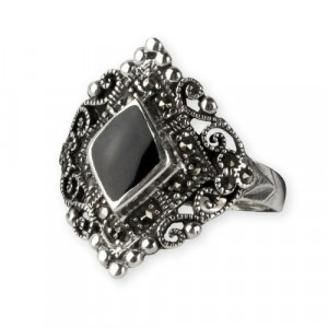 Inel argint cu onix Marcasit Negru 2.1cm