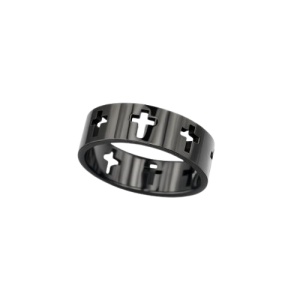 Inel Cruci decupate negru din inox etNox - Credinta si protectie