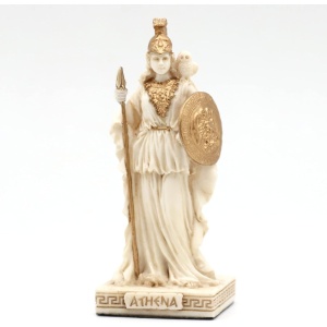 Mini statueta rasina cu finisaj alb marmura, mitologia greaca, Atena, zeita intelepciunii