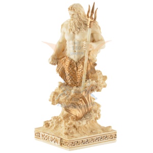 Mini statueta rasina cu finisaj alb marmura, mitologia greaca, Poseidon, zeul marilor - Img 2