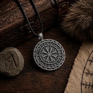 Pandantiv Aegishjalmur (Coiful Terorii) din inox, Etnox – talisman nordic pentru protectie si curaj, 2.5 cm - Img 2