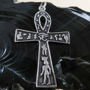 Pandantiv argint Ankh egiptean cu hieroglife 5.8cm