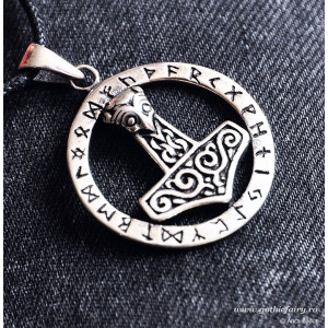 Pandantiv argint Ciocanul lui Thor cu rune 2.5cm - Img 3