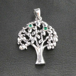 Pandantiv argint Copacul vietii cu zirconiu verde 4cm