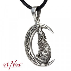 Pandantiv argint Lup urland la luna cu nod celtic 3cm - Img 2