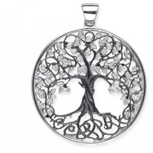 Pandantiv argint placat cu platina si platina neagra Copacul vietii 4.1cm