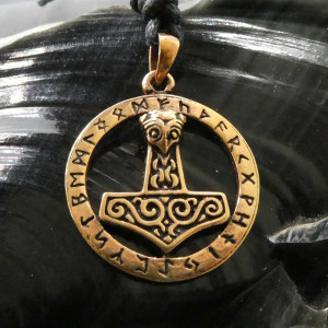 Pandantiv bronz Ciocanul lui Thor cu rune 3.5 cm