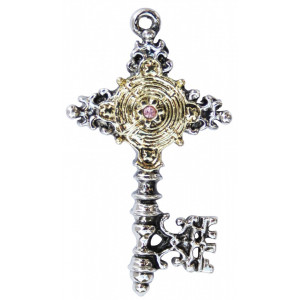 Pandantiv cu lantisor Cheia secreta, placat cu argint, talisman pentru cunoastere, 3.7 cm - Img 2