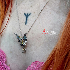 Pandantiv cu lantisor din argint Dragonul ceresc - Anne Stokes - Img 2